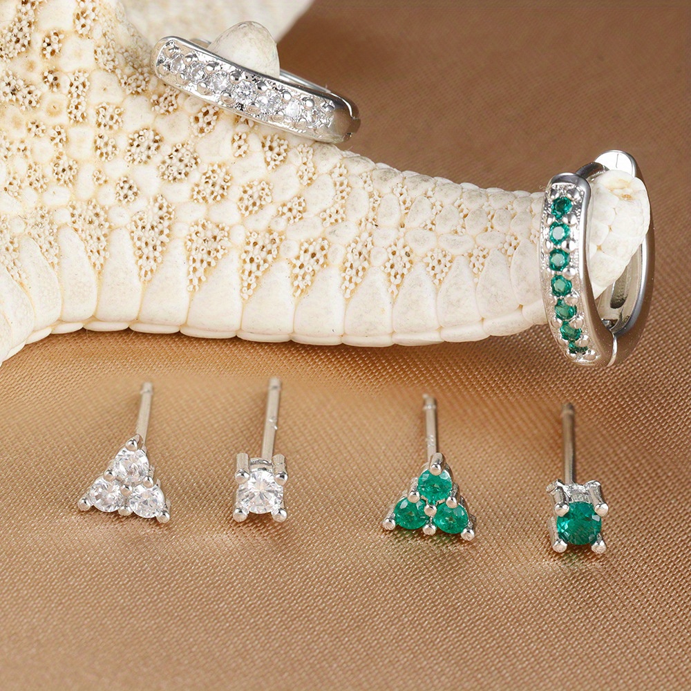 Circle Studded Earrings Mini Triangle Ear Bone Studs Set